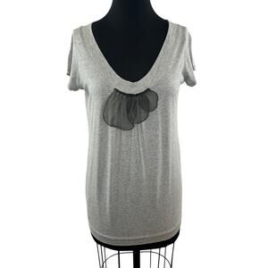 VERA WANG Lavender Label Gray Floral Short Sleeve Top Size S Small